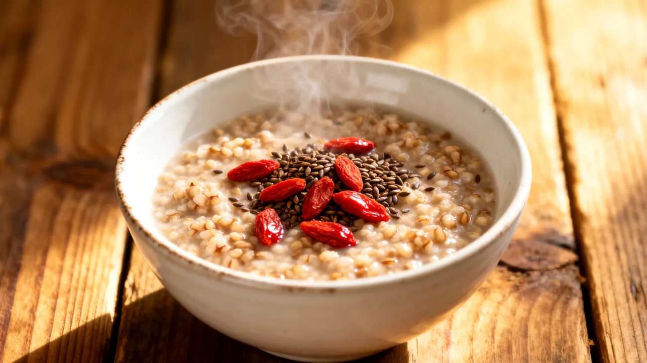 Buchweizen-Porridge mit Hanfsamen und Goji-Beeren"