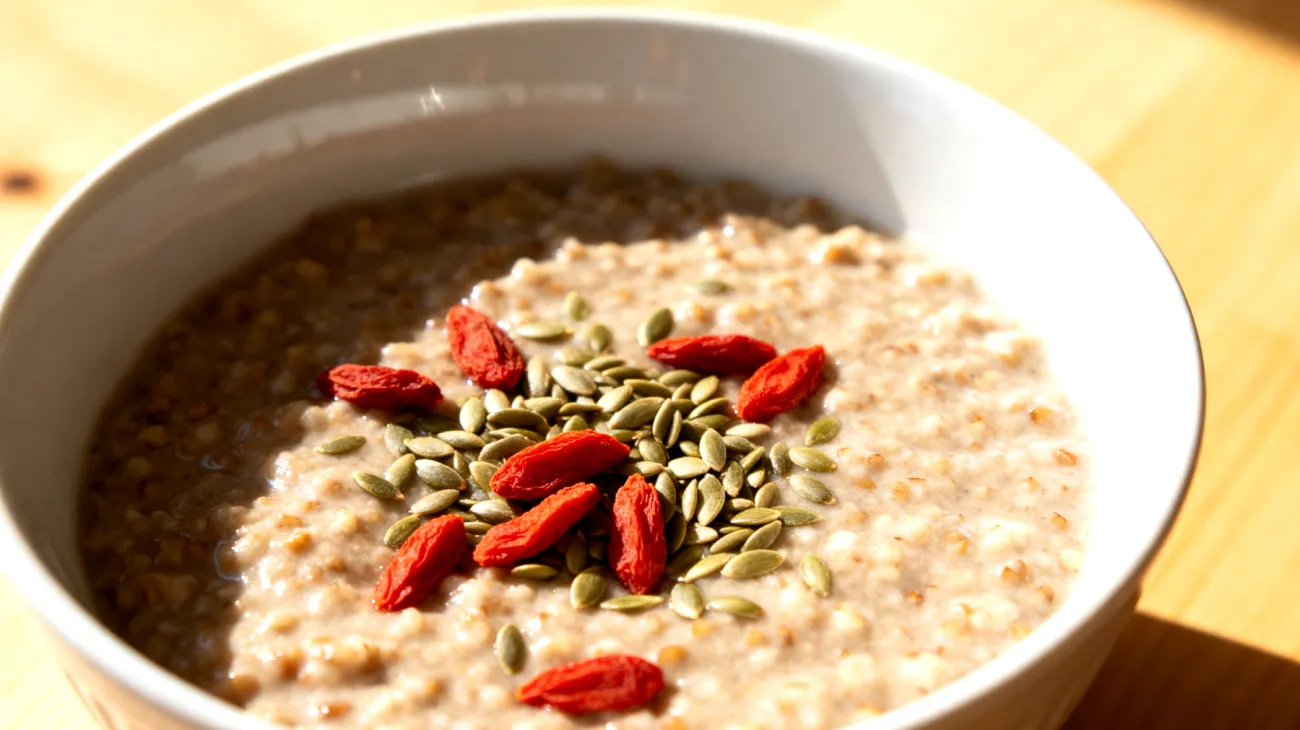 Buchweizen-Porridge mit Hanfsamen und Goji-Beeren"