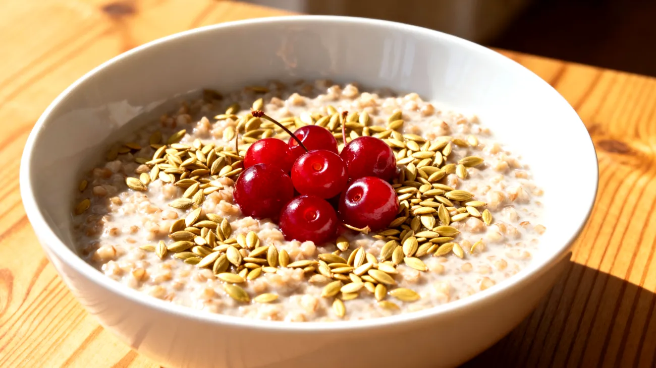 Buchweizen-Porridge mit Hanfsamen und Sauerkirschen"