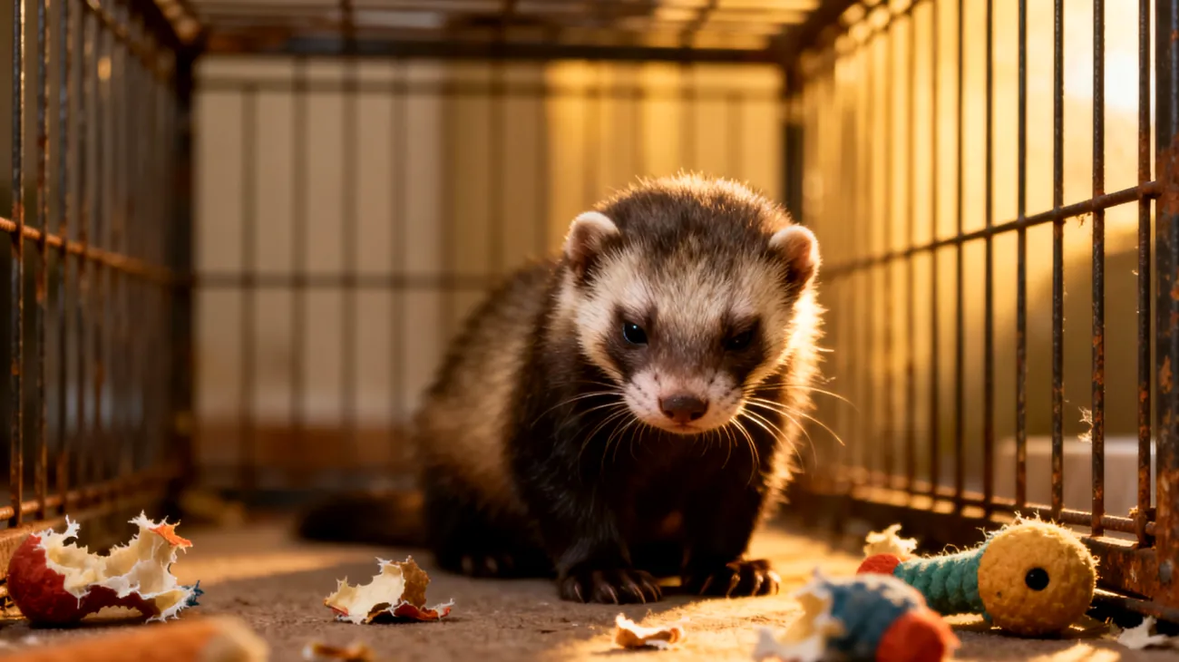 Erwachsene Frettchen benötigen täglich mehrere Stunden aktive Beschäftigung und geistige Stimulation, da sie von Natur aus sehr neugierige und energiegeladene Tiere sind, die bei Langeweile zu destruktivem Verhalten neigen können"