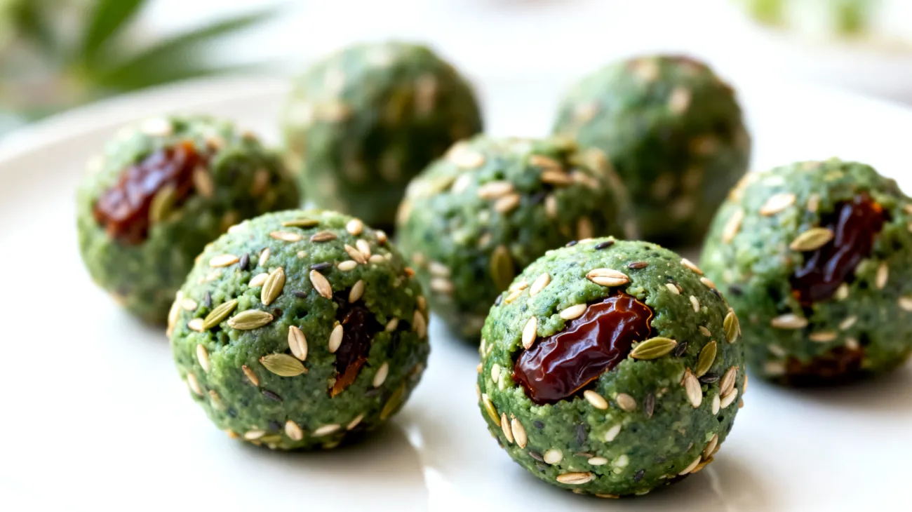 Hanfsamen-Energiebällchen mit Spirulina und Datteln"
