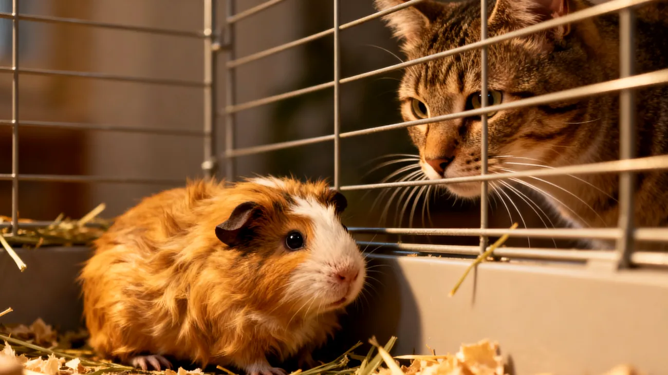 Meerschweinchen zeigen Stress und Anspannung beim Zusammenleben mit anderen Haustieren und benötigen spezielle Entspannungstechniken und Routinen, um ihr Wohlbefinden in einer Mehrtier-Umgebung zu gewährleisten"