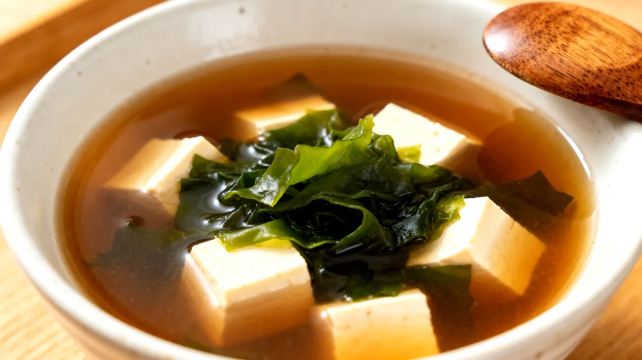 Miso-Suppe mit Wakame-Algen und Seidentofu"