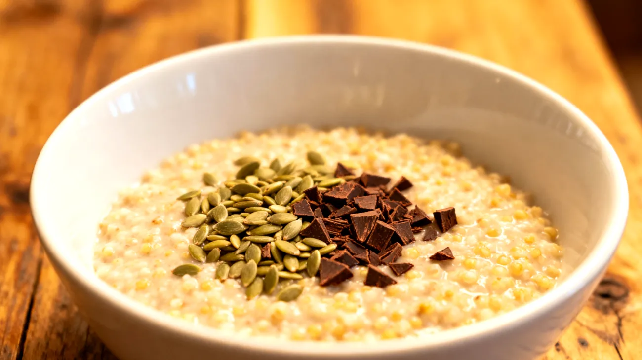 Quinoa-Porridge mit Hanfsamen und Kakao-Nibs"