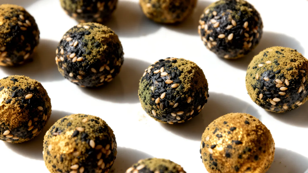Schwarze Sesam-Tahini-Energiekugeln mit Spirulina"