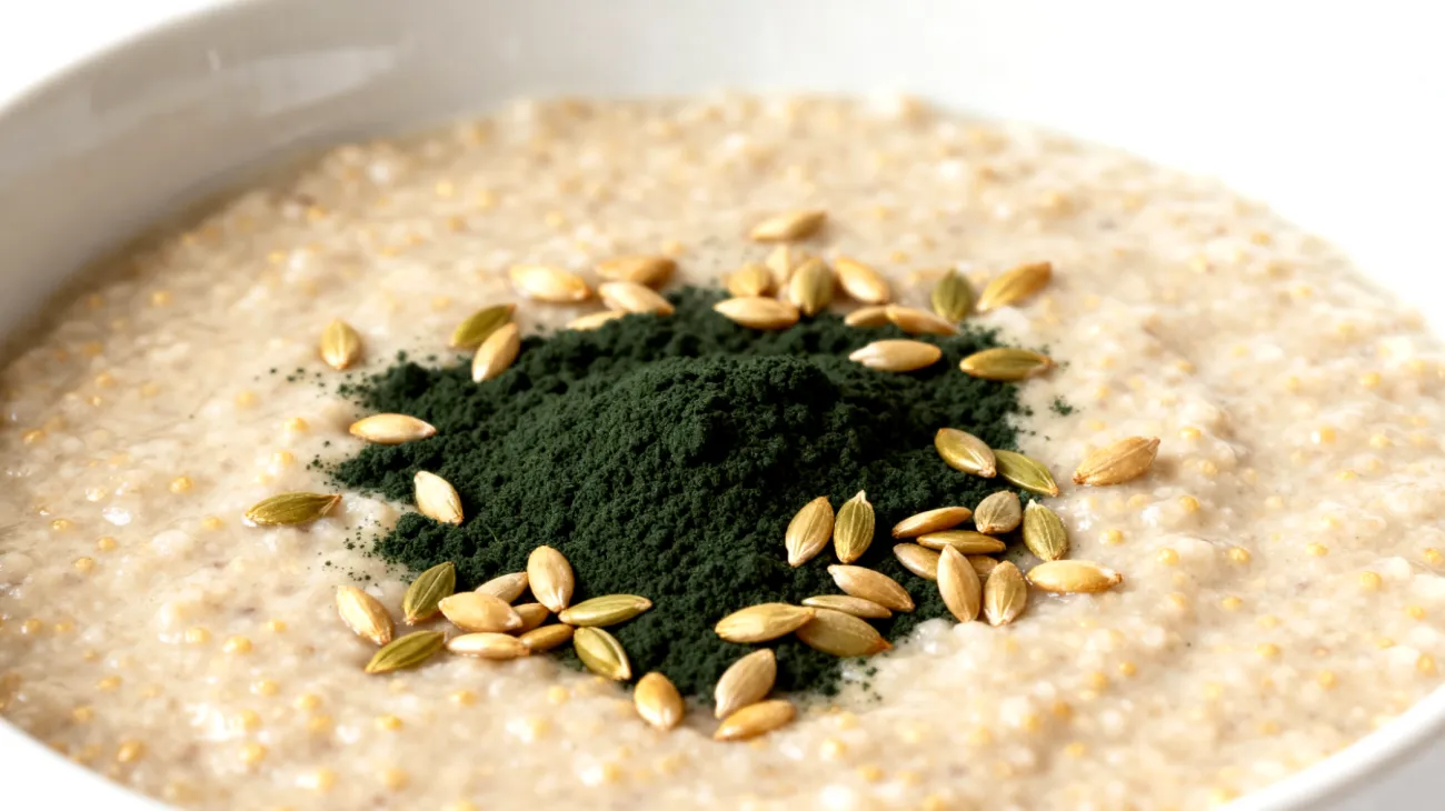Amaranth-Porridge mit Hanfsamen und Spirulina"