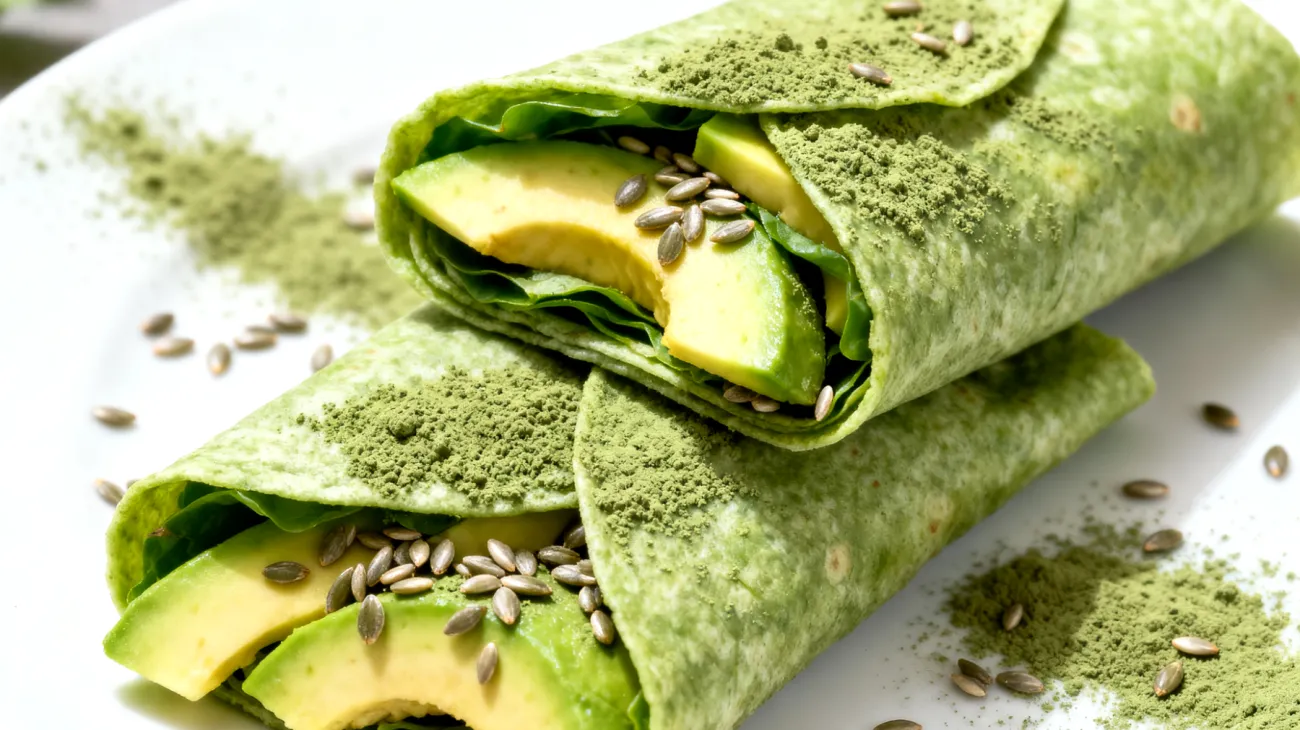 Hanfsamen-Avocado-Wraps mit Spirulina"