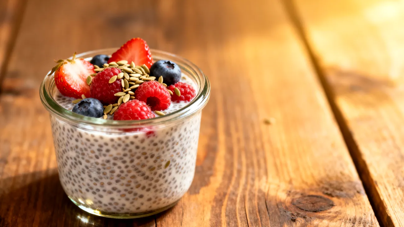 Overnight Chia-Pudding mit Hanfsamen und Beeren"